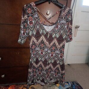 Joe Boxer Boho Paisley Geometric Print Dress - Large - Criss-Cross Back